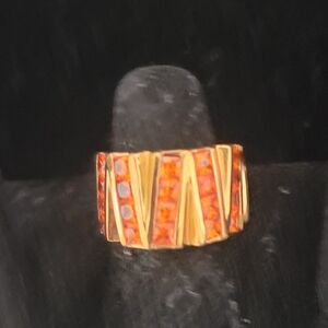 Technibond Gold and Orange Geometric Ring